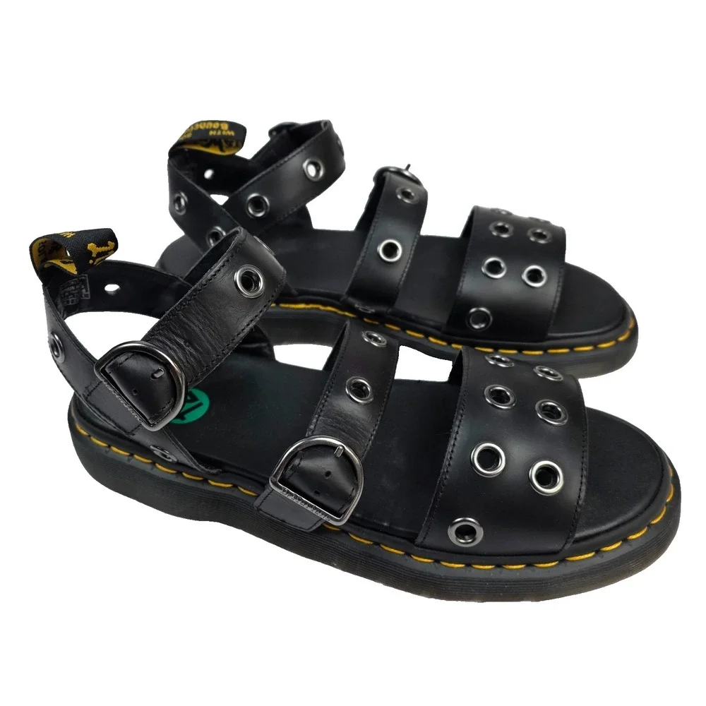 Dr‎ Martens Gryphon Grommet Hardware Black Leather Sandal Size 13